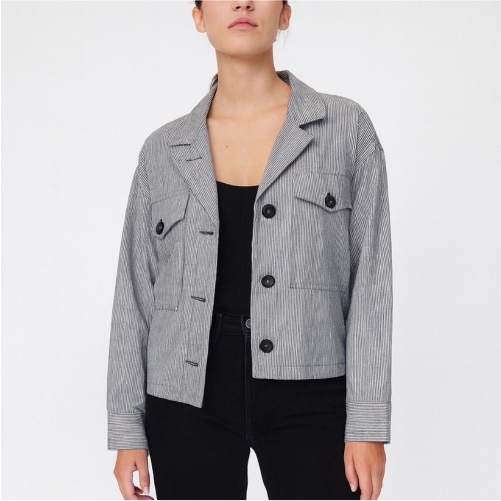 Rag and Bone Cropped Jacket Striped Blazer Jessie Boxy Linen Gray Size Medium